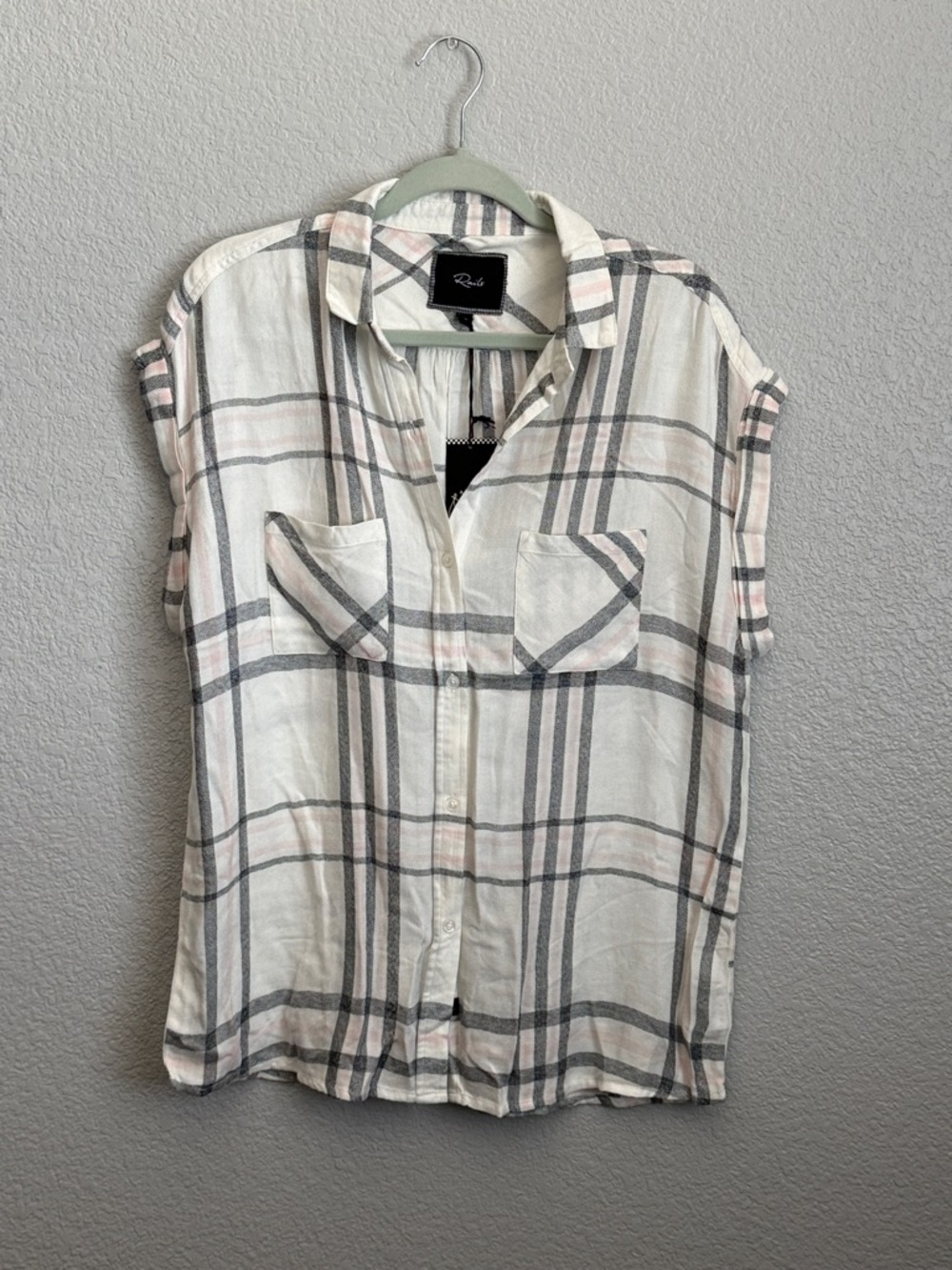 Rails White Plaid Button-Down Shirt with Gray and Light Pink Stripes